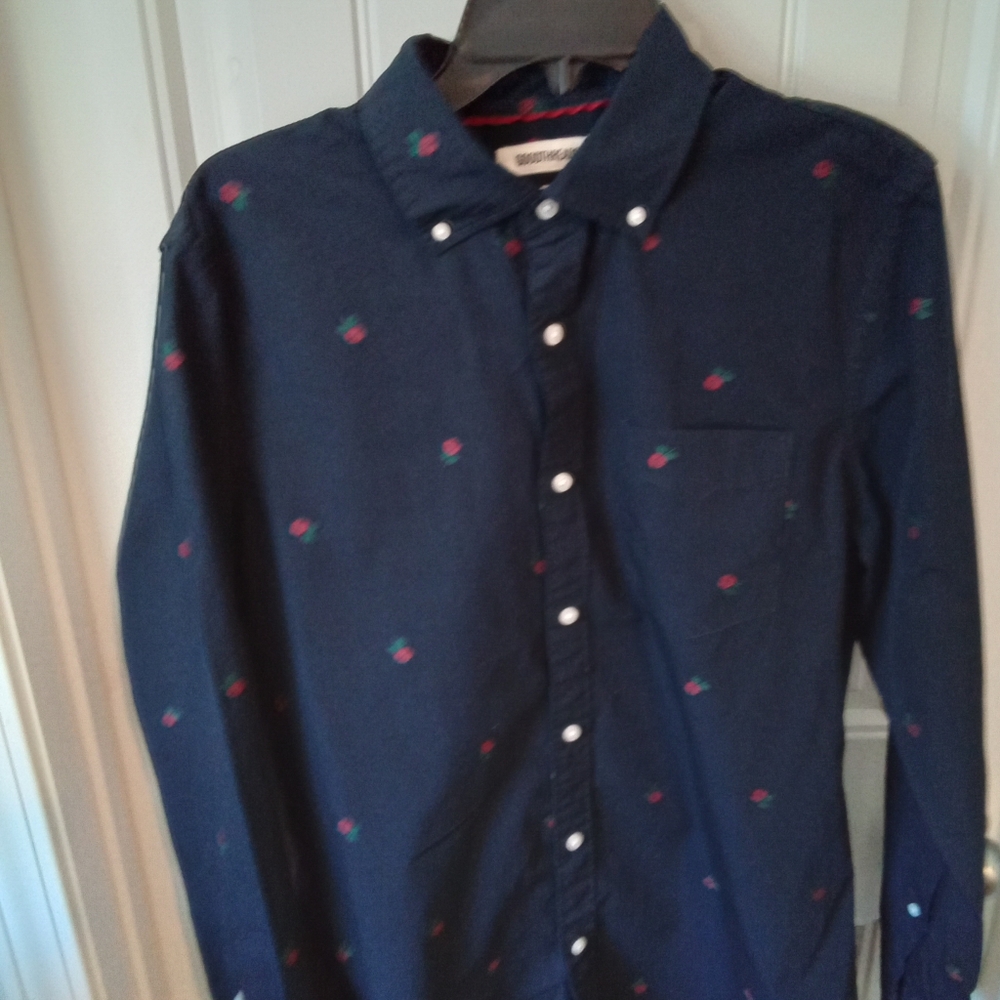 Navy Good Threads Size M Button Down with Roses - Picture 5 of 8